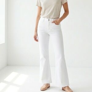 J. Crew Factory White Full-Length Flare Jeans with Stretch | Size 30